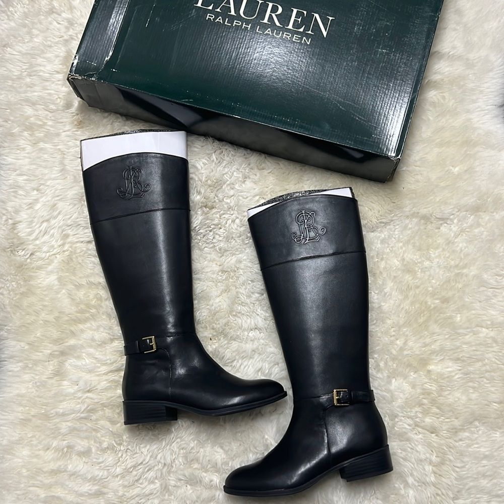 🆕 - Lauren Ralph Lauren Madisen Black Burnished Calf Leather Boots 5B